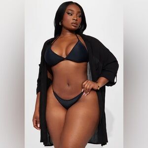 Fashion nova Breezy Nights Linen Pocket Cover Up Shirt - Black